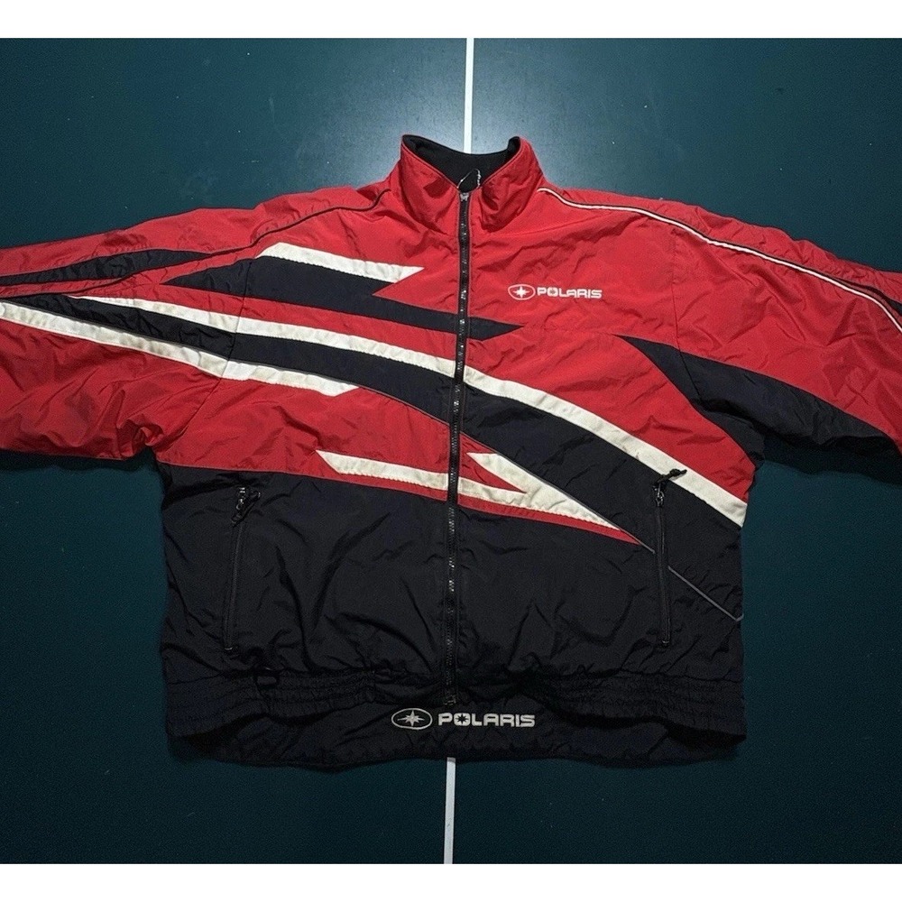 Vintage 90s Polaris Snowmobile Racing Jacket Men's Large Insulated Red Black